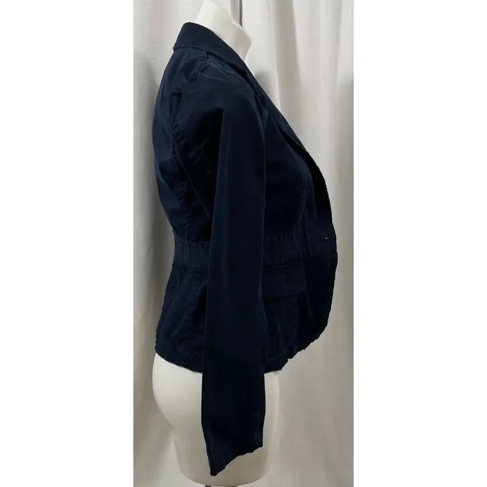 J. Crew Blazer Blue Distressed Tailored Open 100% Cotton Long Sleeve